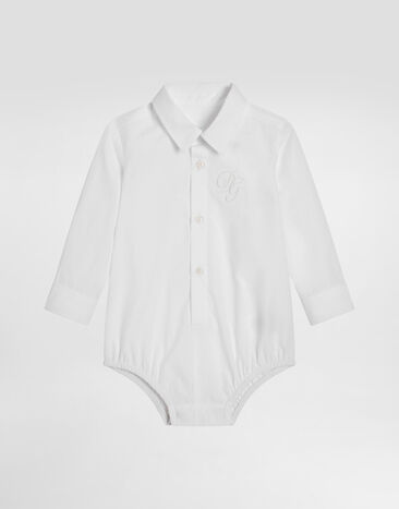 Dolce & Gabbana Poplin bodysuit with DG logo Azure L11O96G7O1Y