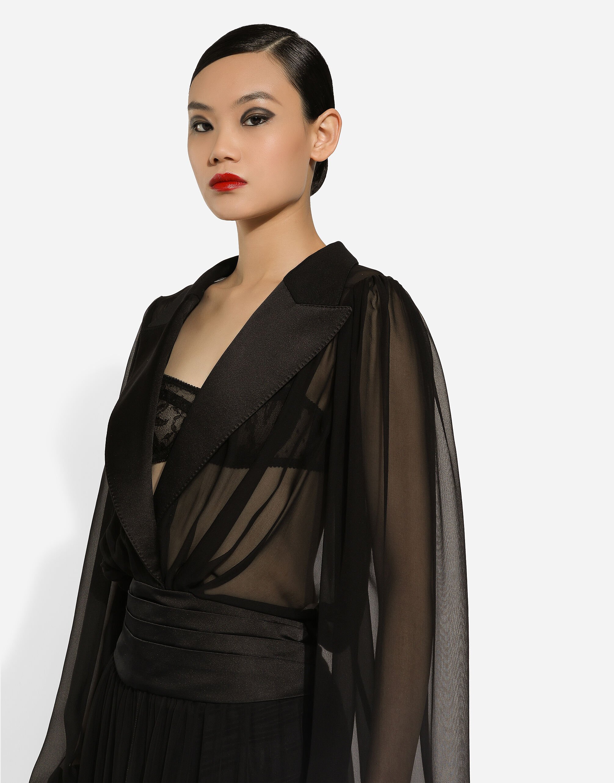 Longue robe smoking en mousseline de soie en Noir pour femme Dolce Gabbana