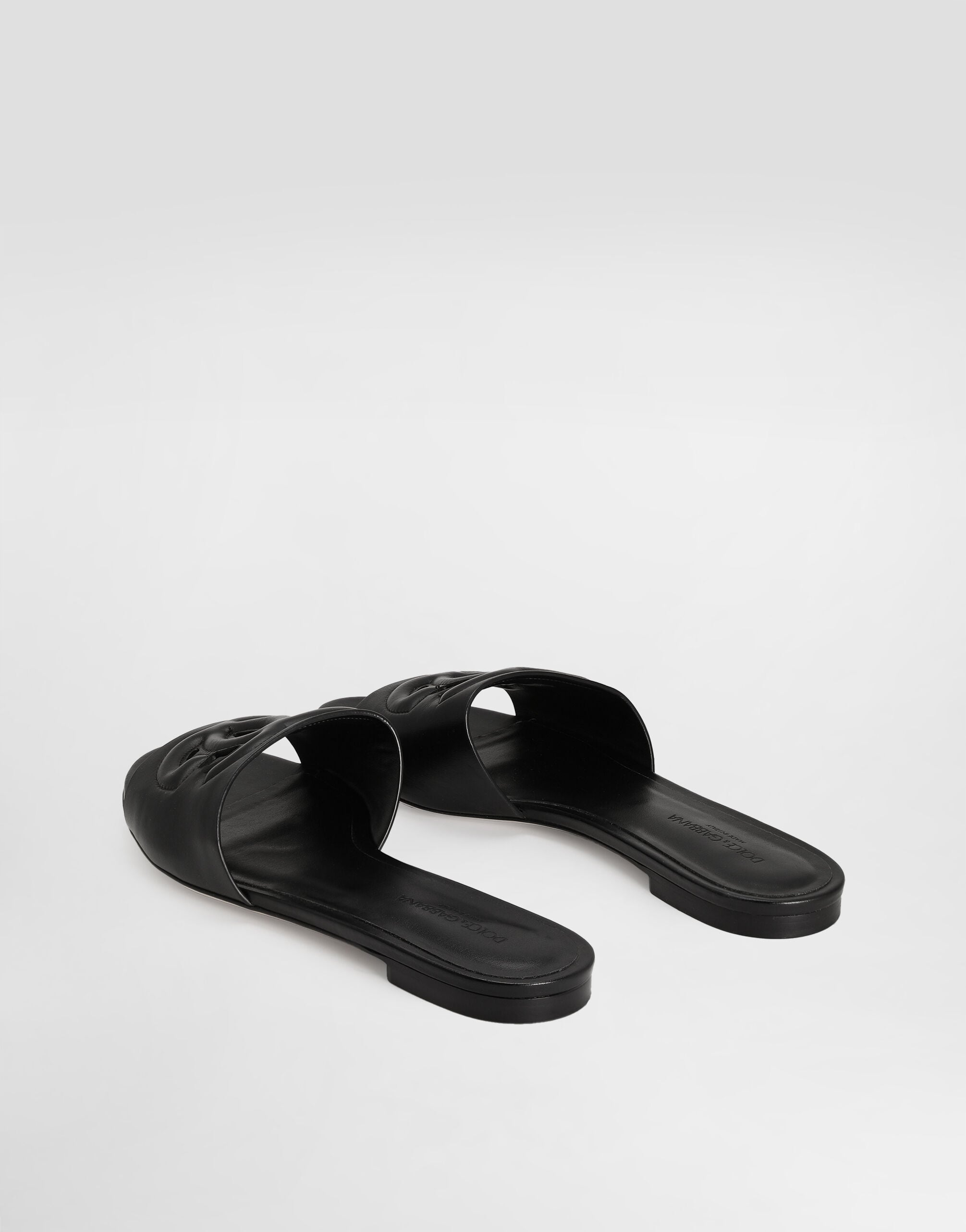 Calfskin slides with DG Millennials logo in Black for Women