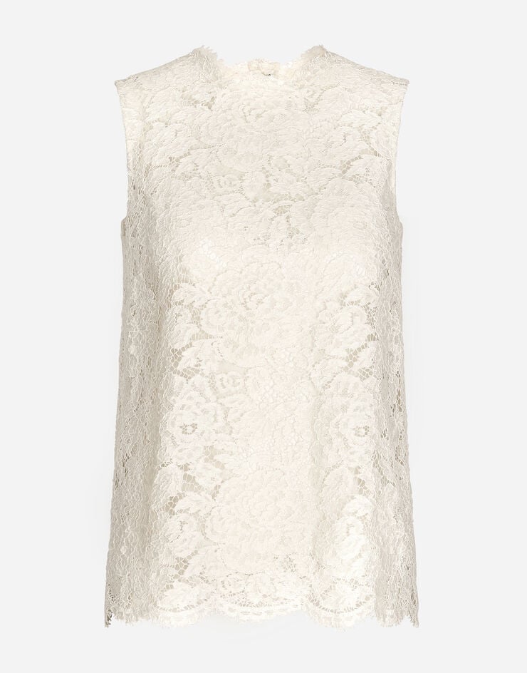 Dolce & Gabbana Top de encaje elástico con logotipo Blanco F73G9TFLRE1