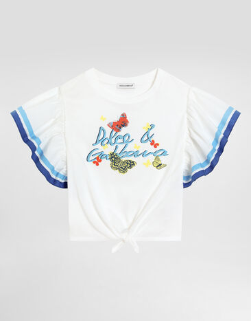 Dolce & Gabbana Jersey and poplin T-shirt with Dolce&Gabbana logo Print L5JTNSG7O0L