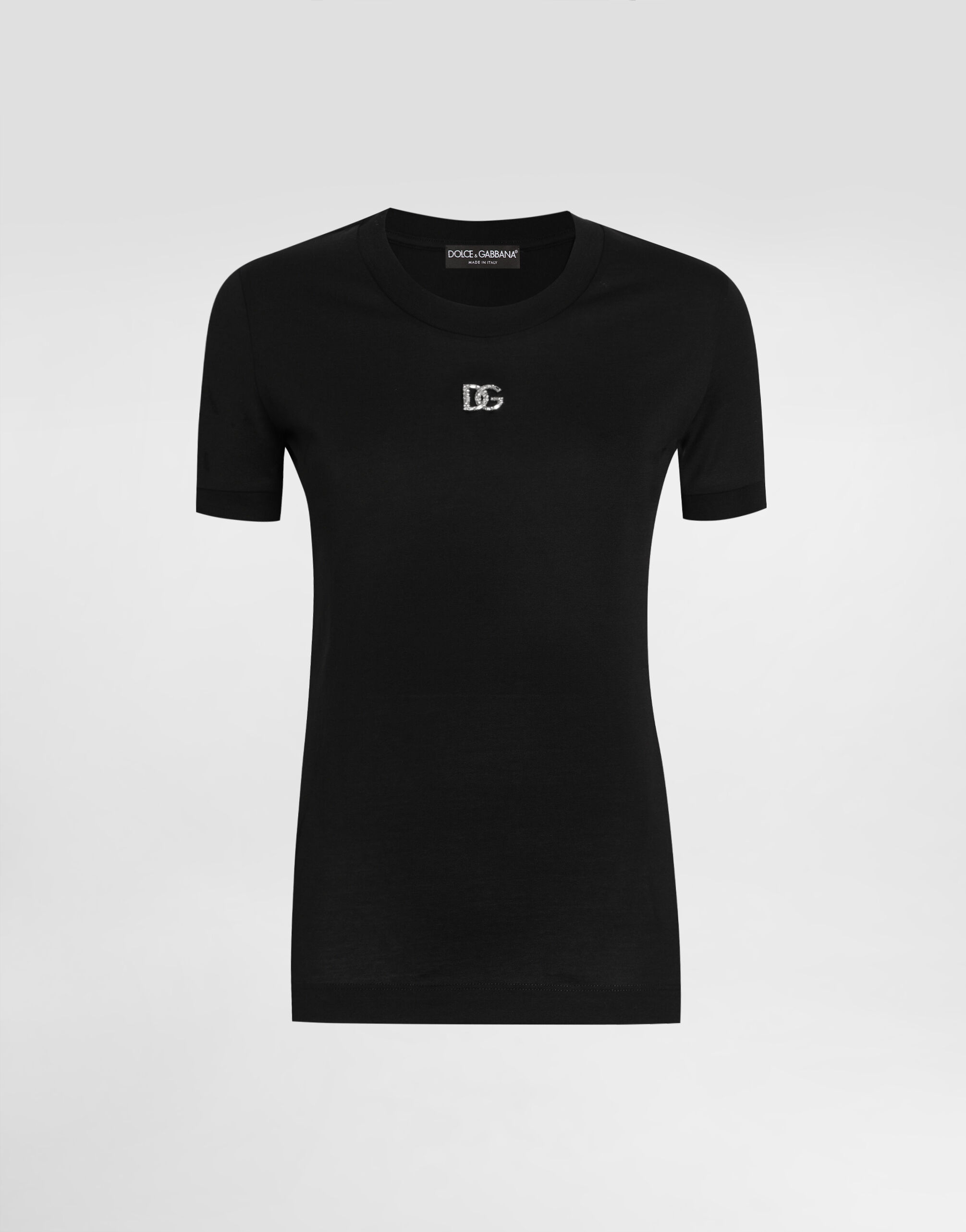 Jersey T-shirt with crystal DG embellishment in Black for Women