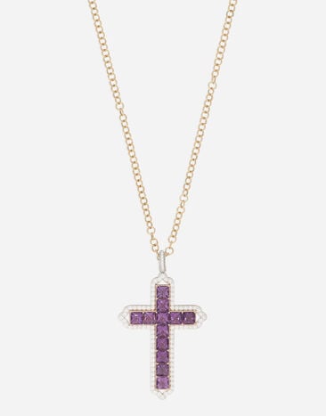 Dolce & Gabbana Anhänger Cross Gelb- und Weißgold 18 kt, Amethyste und Diamanten Gelb WAQP3GWAME1