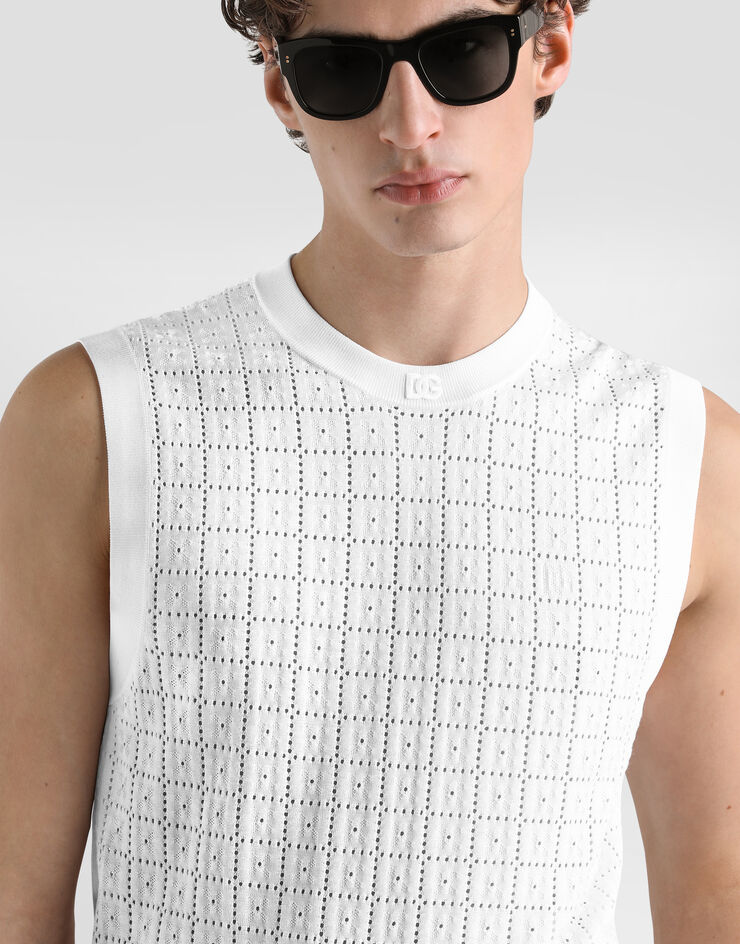 Dolce & Gabbana Logo-embroidered silk broderie anglaise tank pullover White GXT74ZJBSQ3
