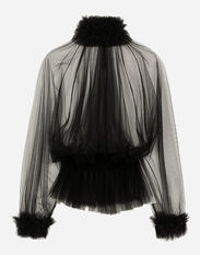 Dolce & Gabbana Tulle blouse with ruffles on the neck and cuffs Black F7T19TG9798