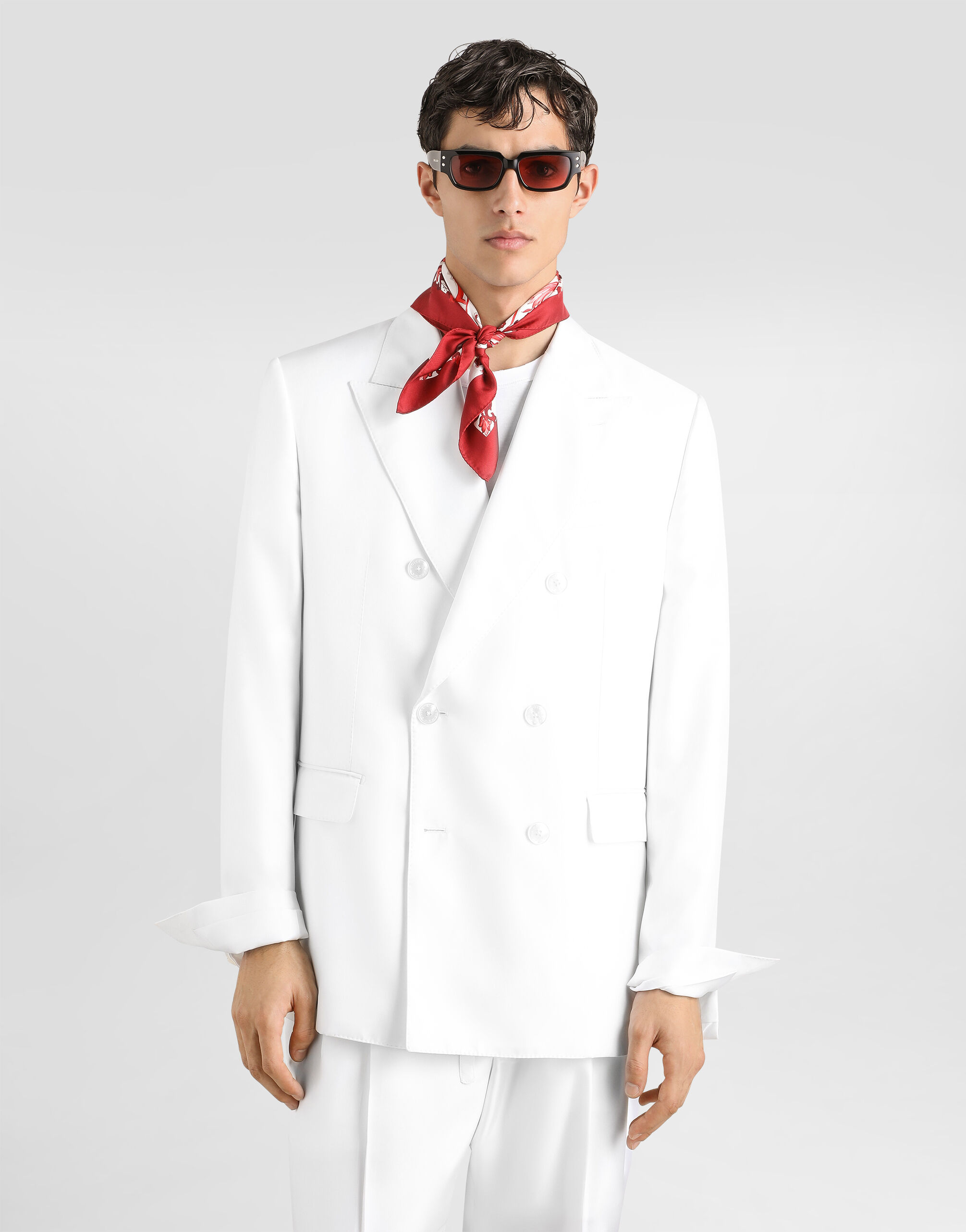 Sicilia light double-breasted silk twill jacket in White for Men