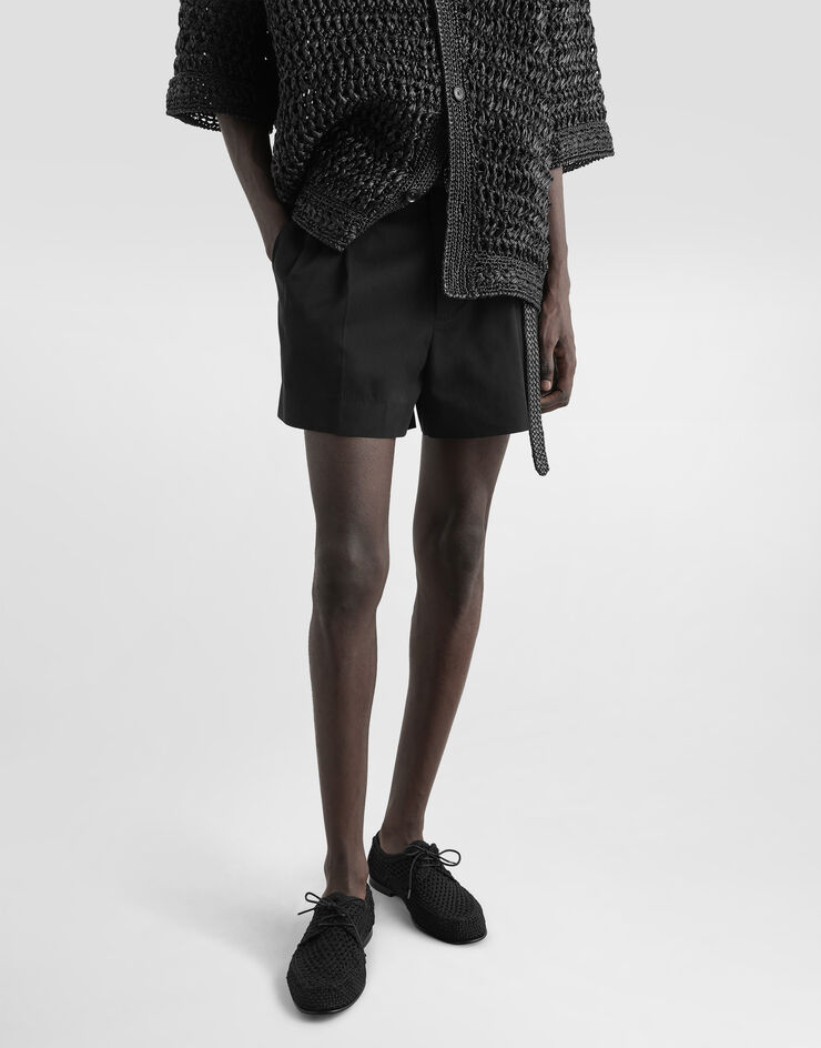Dolce & Gabbana Bermudas cortas de gabardina de algodón con doble pinza Negro GP10WTFUFNV