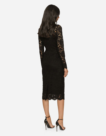 Dolce & Gabbana 로고 스트레치 레이스 긴소매 미드카프 드레스 블랙 F6M0DTFLRE1
