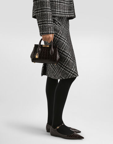 Dolce & Gabbana Mini Day Bag Marlene aus glänzendem Alligatorleder Braun BB7744A2R08