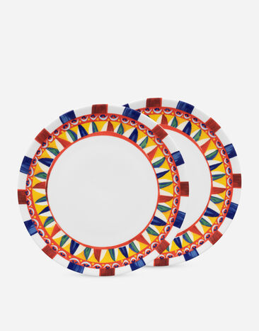 Dolce & Gabbana Set 2 Porcelain Dinner Plates Multicolor TC0S04TCA88