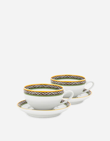 Dolce & Gabbana Set 2 Porcelain Teacups with Saucers Multicolor TC0169TCA42