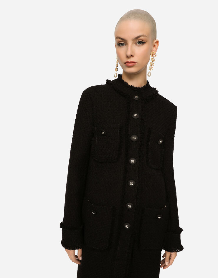 Dolce & Gabbana Manteau droit en tweed Noir F0C3WTFMMHM