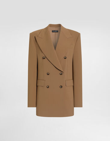 Dolce & Gabbana Linda double-breasted jacket in micro-ribbed fabric Beige F2JBPTFUBG3