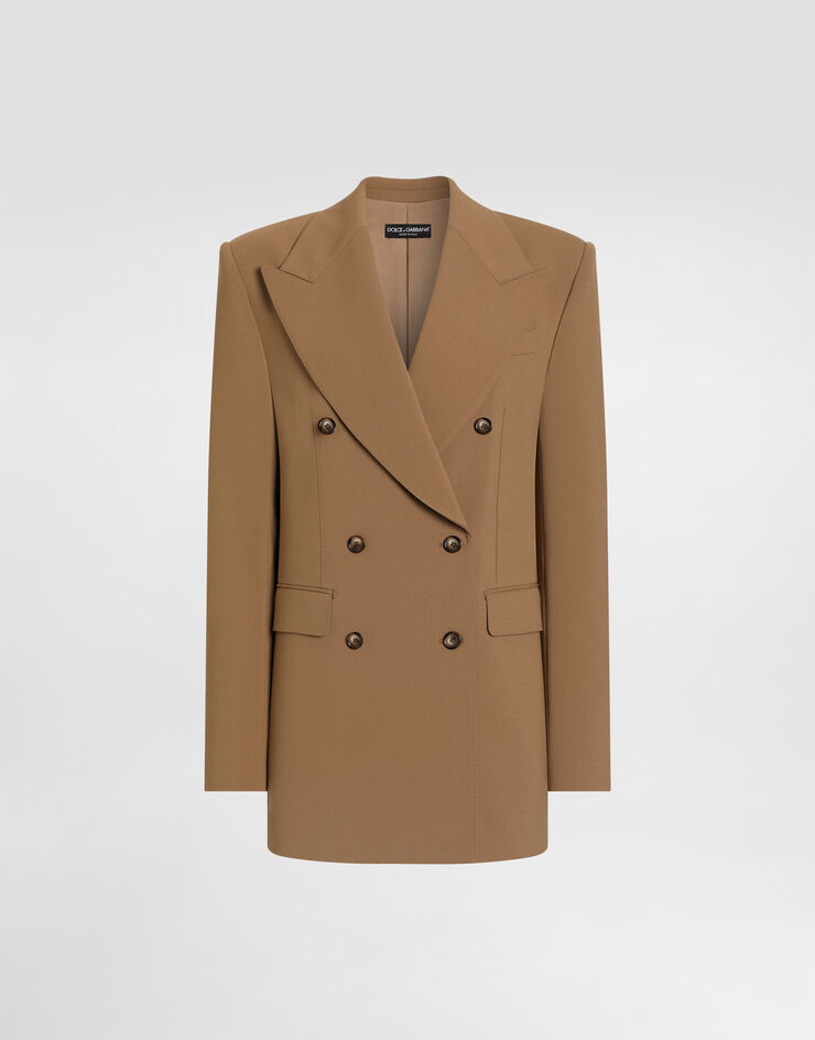 Dolce & Gabbana Linda double-breasted jacket in micro-ribbed fabric Beige F2JBPTFUBG3