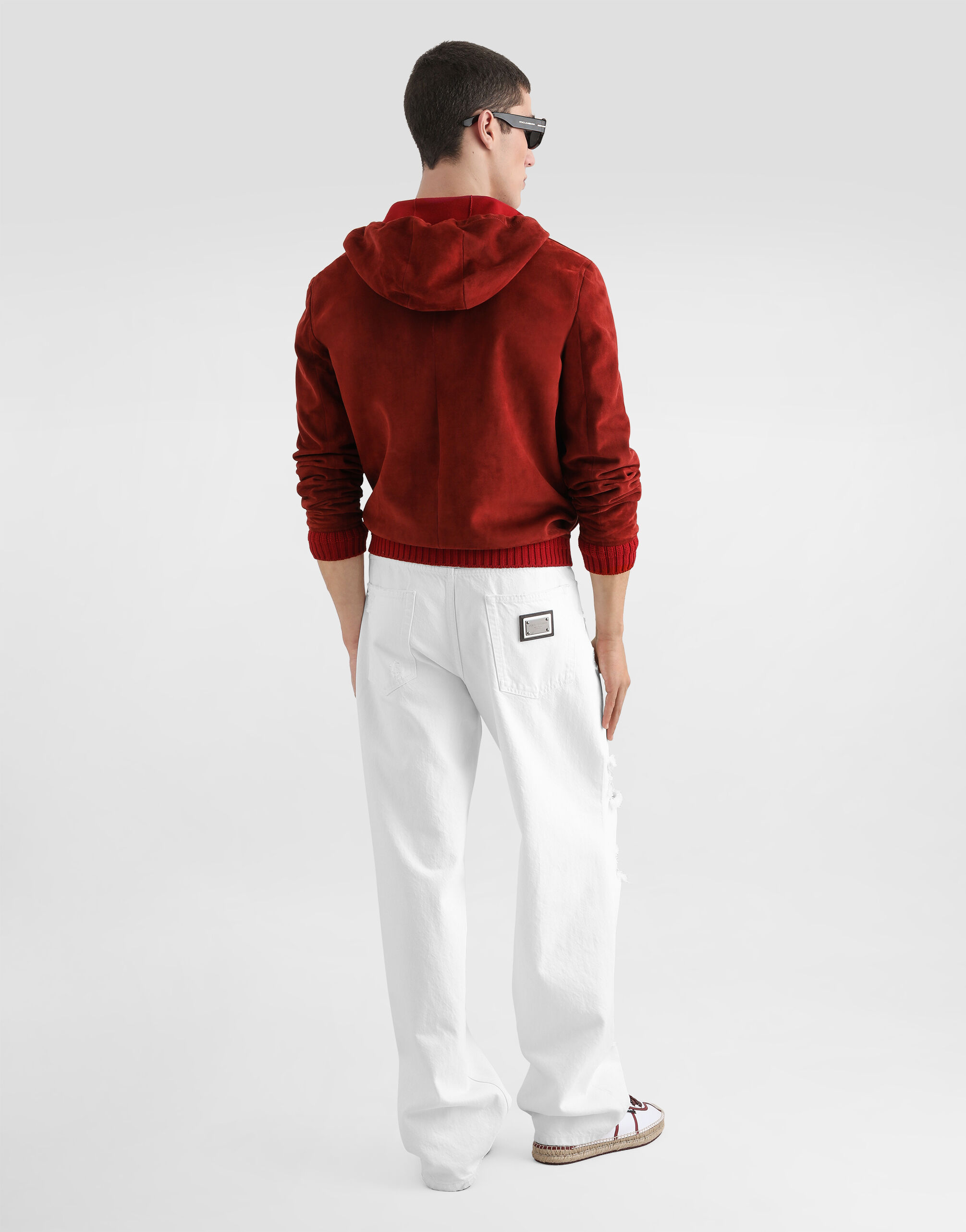 Suede hooded jacket with knit details