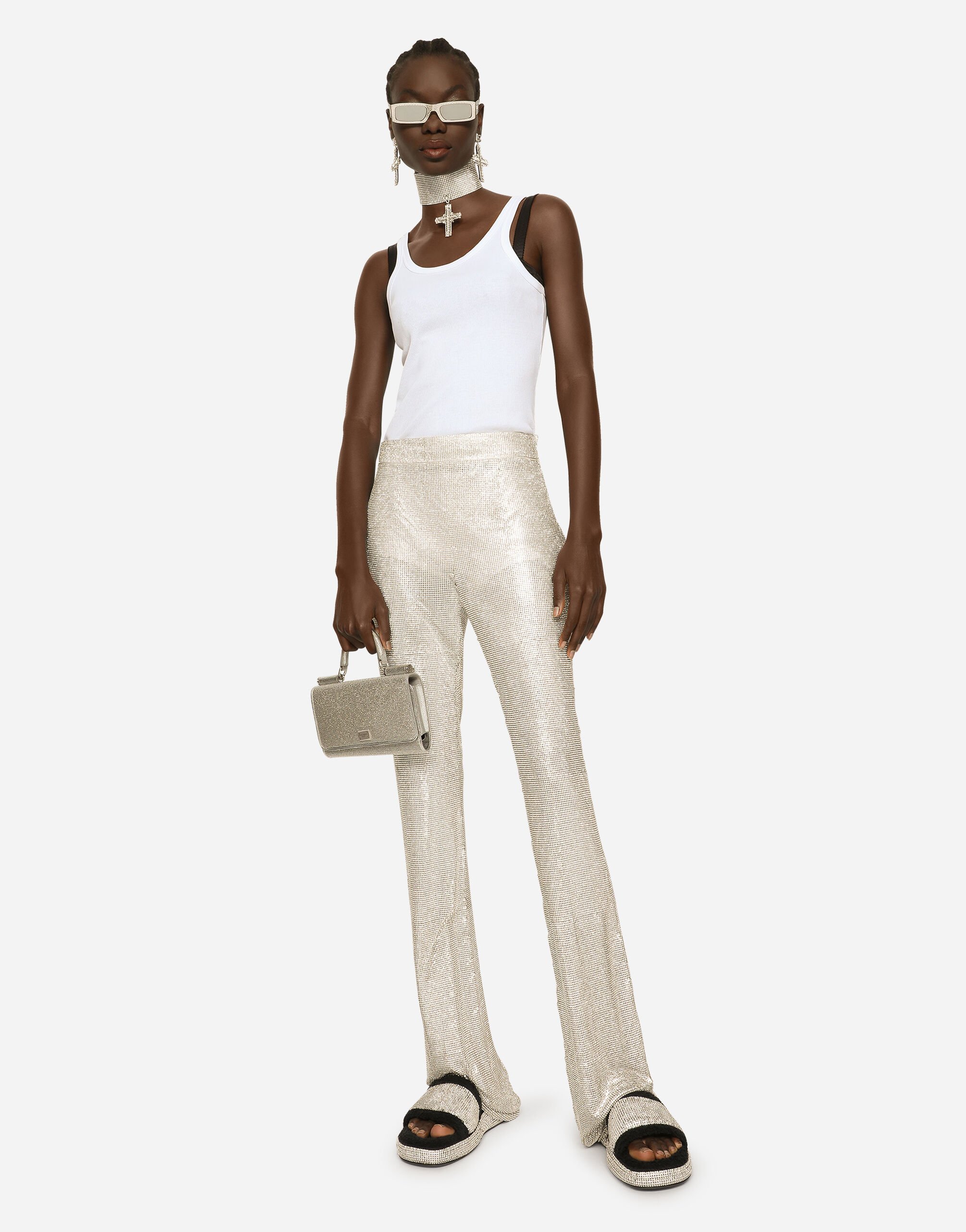 DOLCE & GABBANA キムサテンフォンハック BI3259AN241 8C964 Satin phone bag with fusible rhinestones in Silver for Women