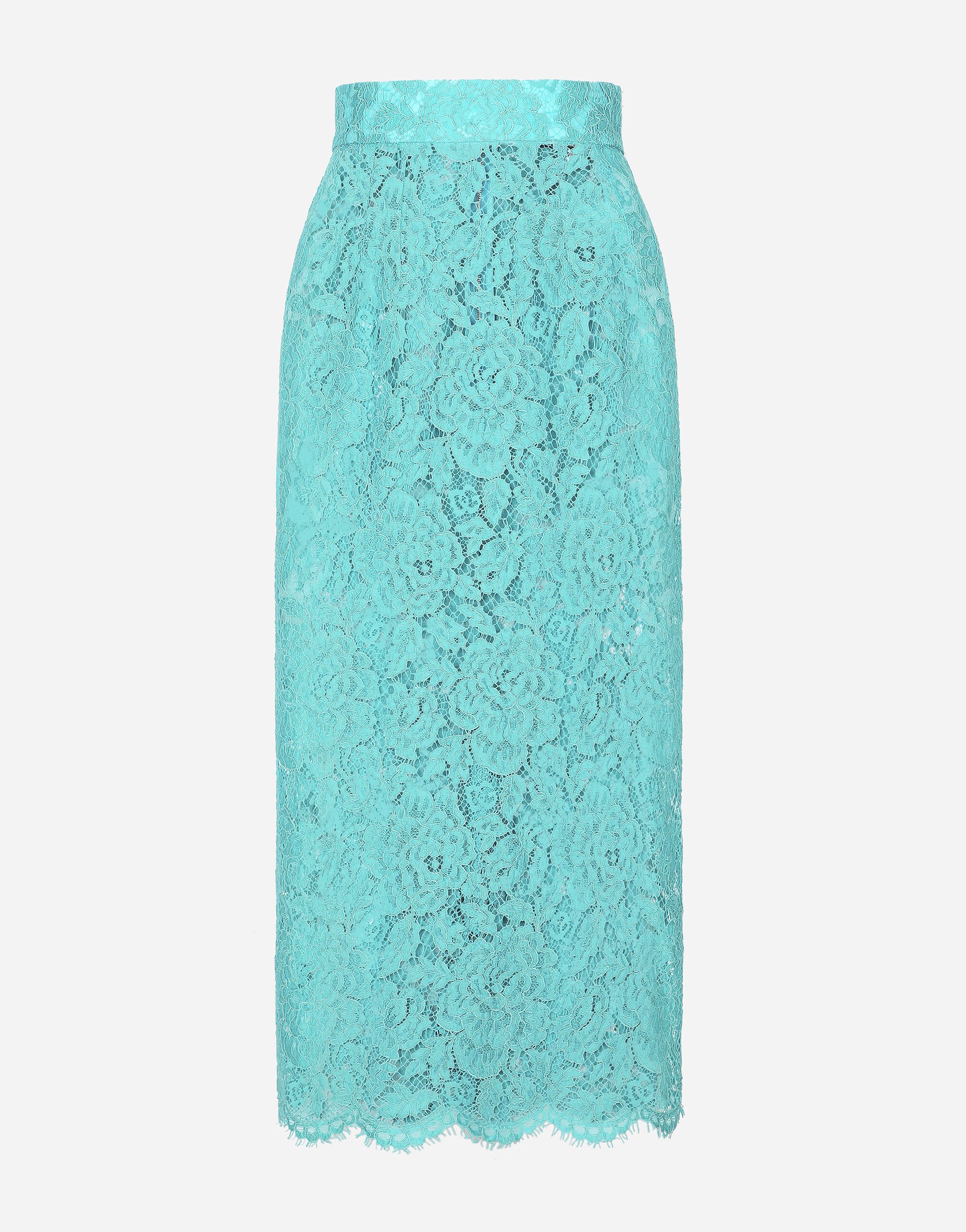 Dolce & Gabbana Branded floral cordonetto lace pencil skirt Turquoise FXL43TJBCAG