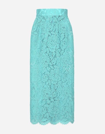 Dolce & Gabbana Branded floral cordonetto lace pencil skirt Turquoise F4B7ITHLM7L