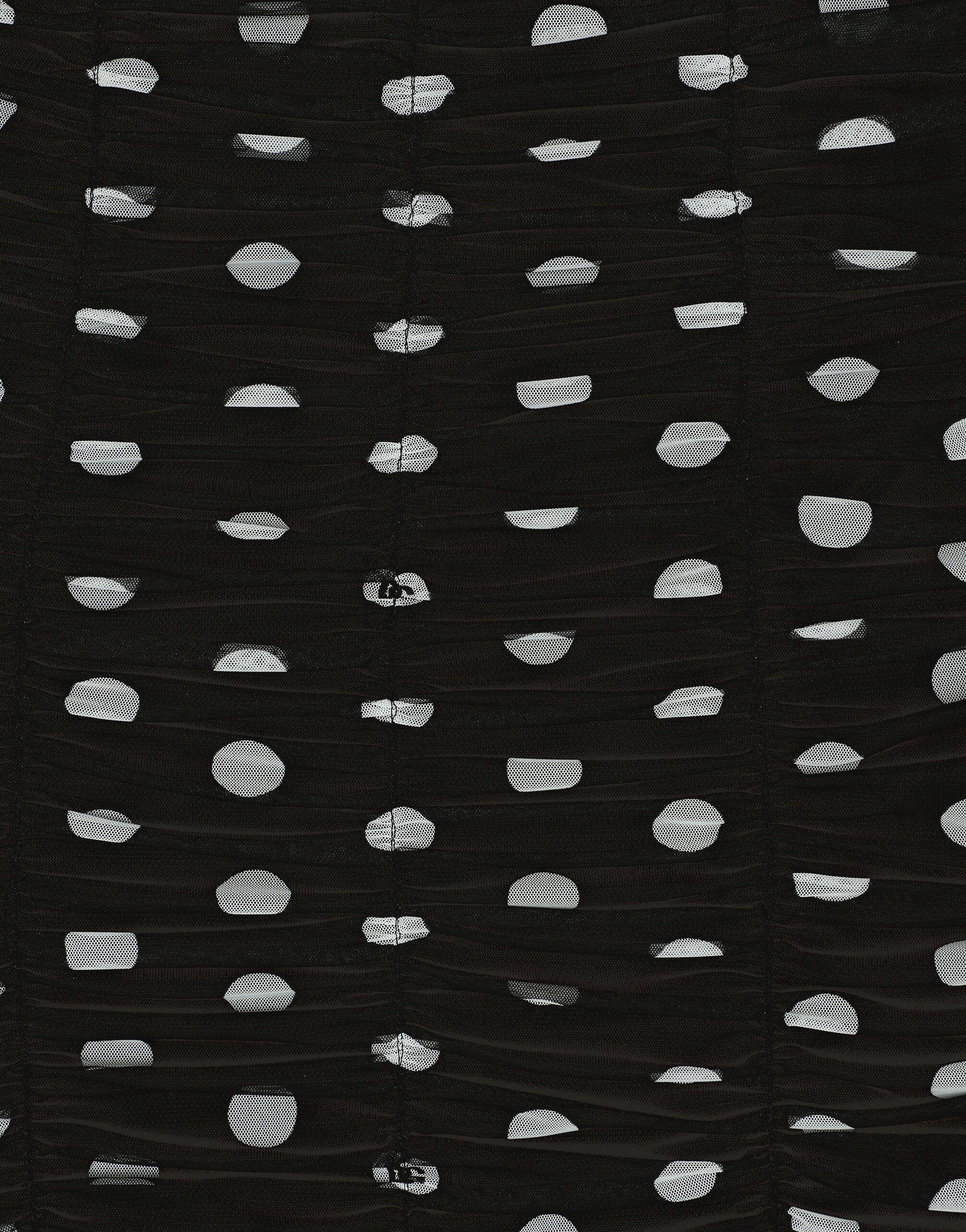 Tulle calf-length sheath dress with draping and polka-dot