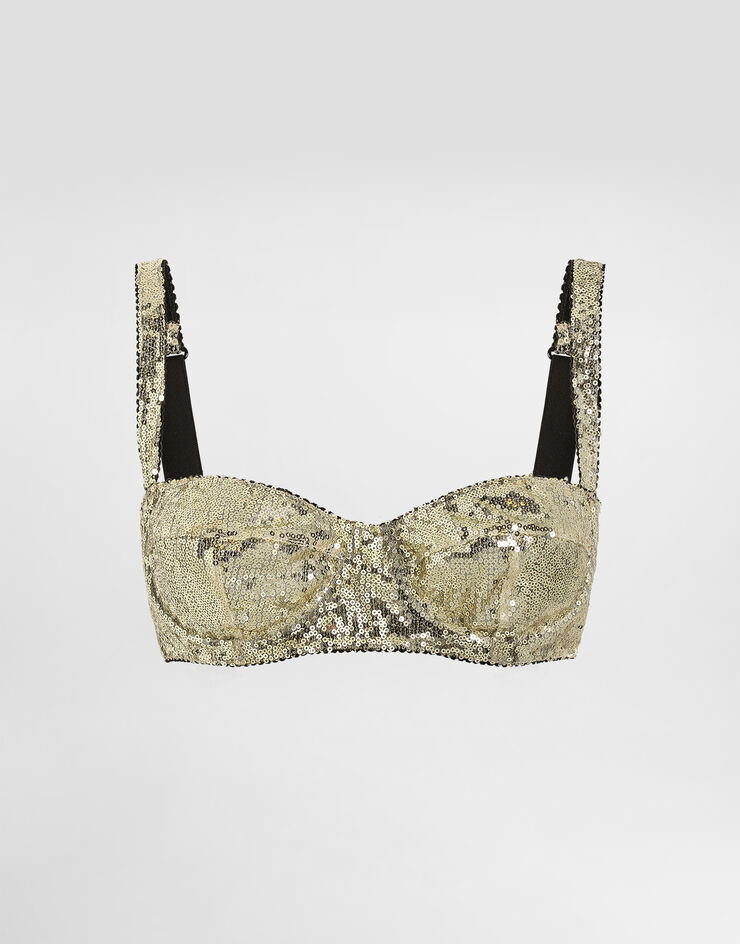 Dolce & Gabbana Reggiseno a balconcino ricamato in micro paillettes Oro O1B36TON05C