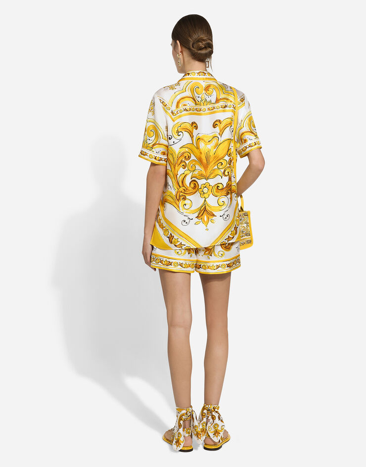 Dolce & Gabbana Kurzarmbluse aus Seidentwill Majolika-Print Drucken F5S02THI1TK