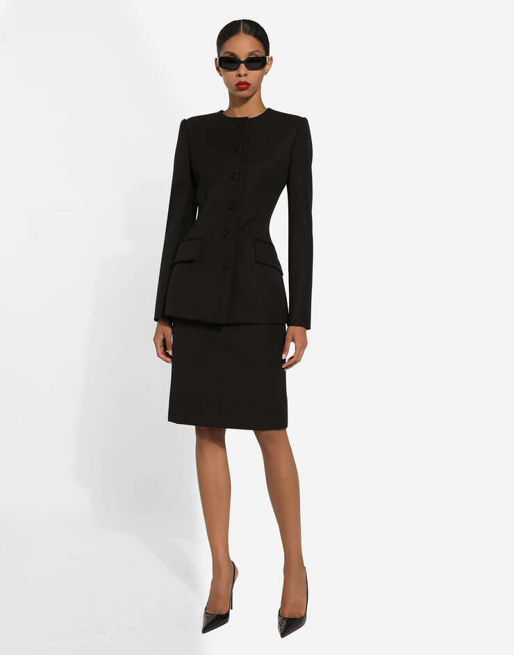 Dolce & Gabbana Wool crepe midi pencil skirt Black F4CR0THUMF2