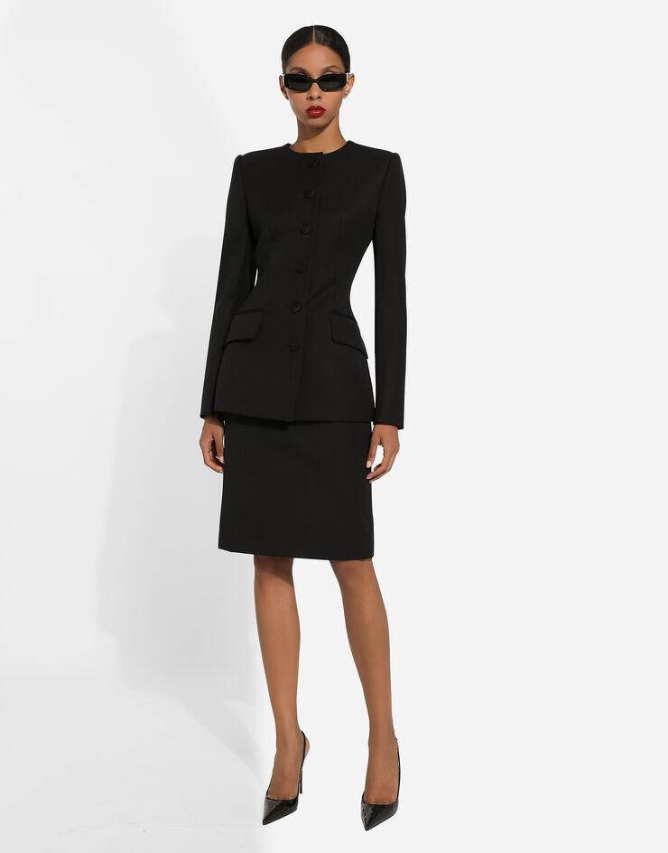 Dolce & Gabbana Midi-Schlauchrock aus Wollkrepp Schwarz F4CR0THUMF2