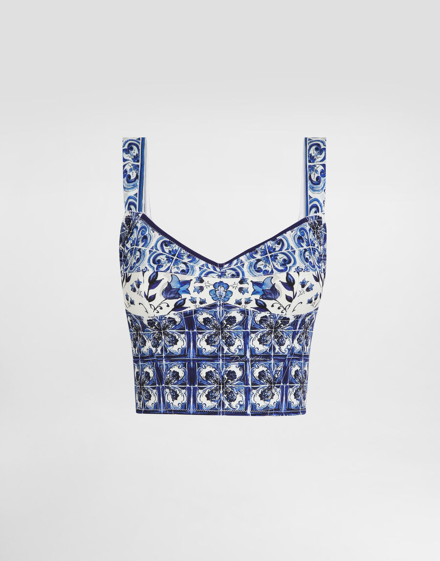 Majolica-print charmeuse corset