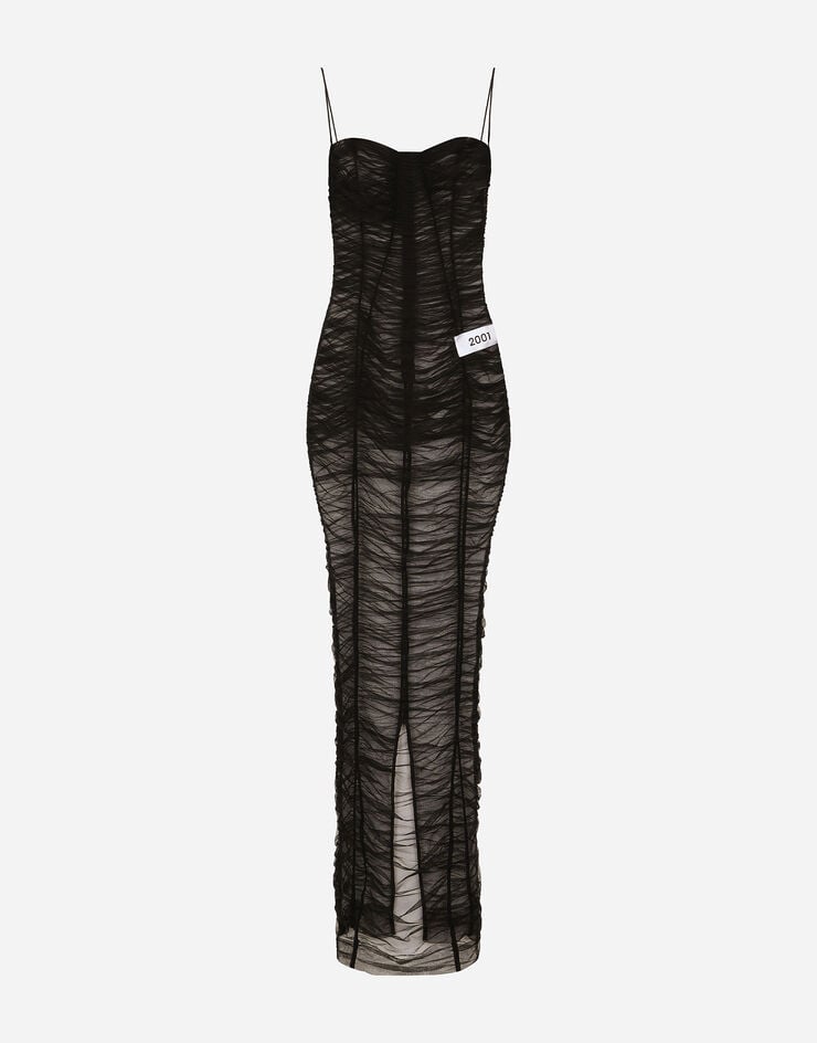 Dolce & Gabbana KIM DOLCE&GABBANA Langes Kleid aus drapiertem Tüll Schwarz F6BFUTFUUBN