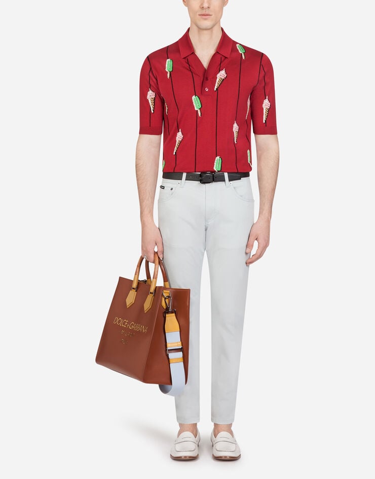 Dolce & Gabbana Polo shirt in inlaid silk BURGUNDY GX967TJASIQ