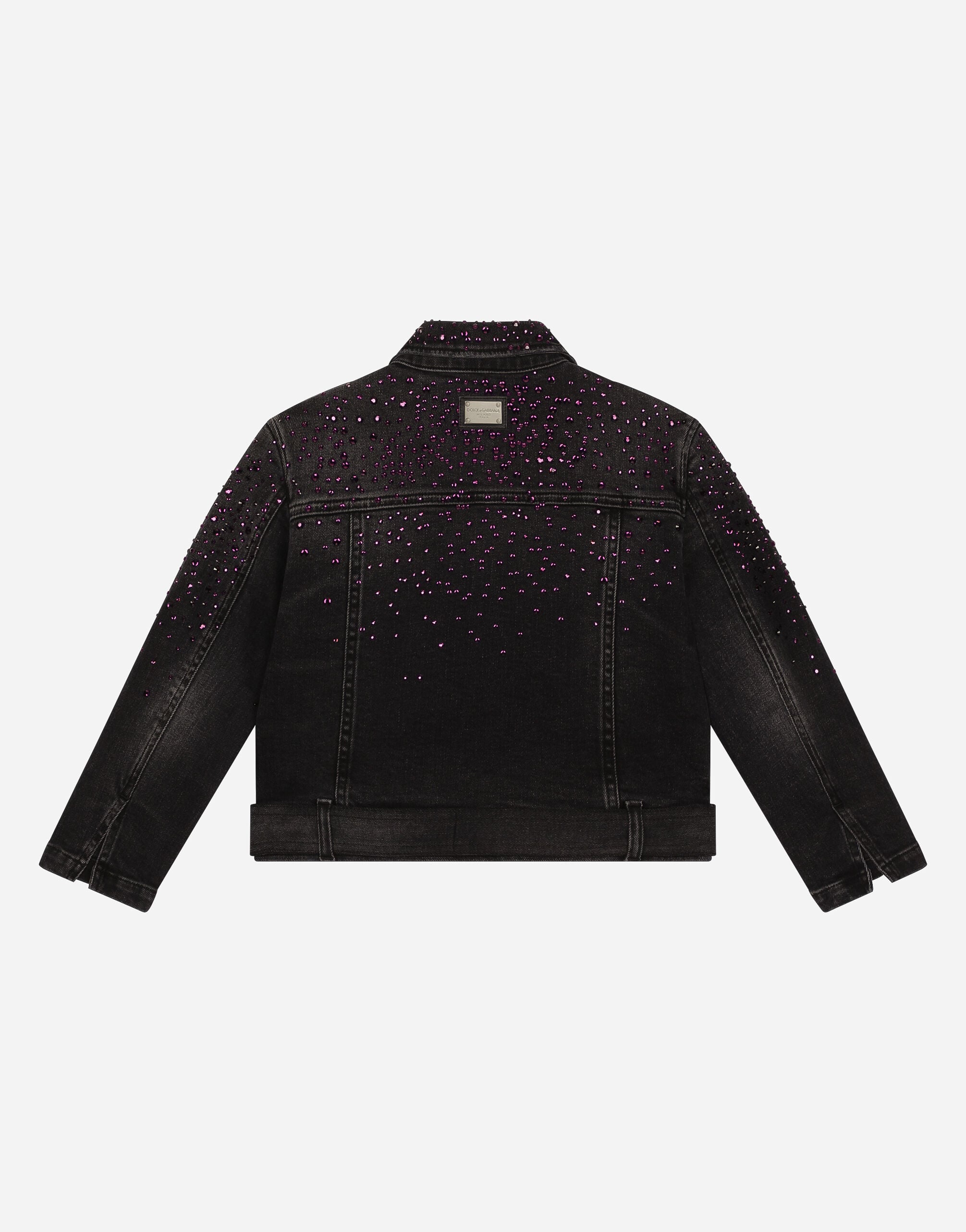 Denim jacket with rhinestone details in Negro for Women