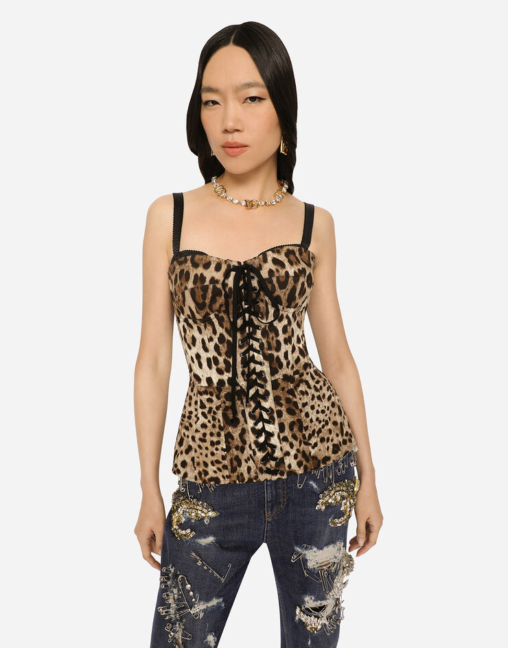 Dolce & Gabbana Leopard-print drill shaper corset with laces Animal Print F72S4TFSFAG