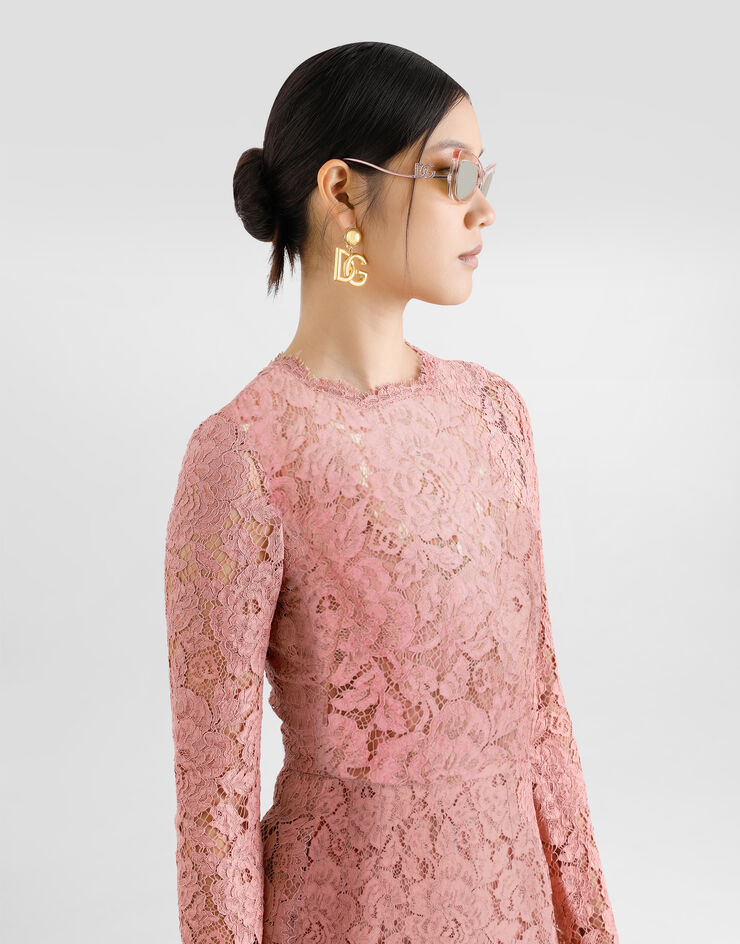 Dolce & Gabbana 徽标花卉 Cordonetto 蕾丝直筒中长连衣裙 粉红 F6M0DTHLM7L