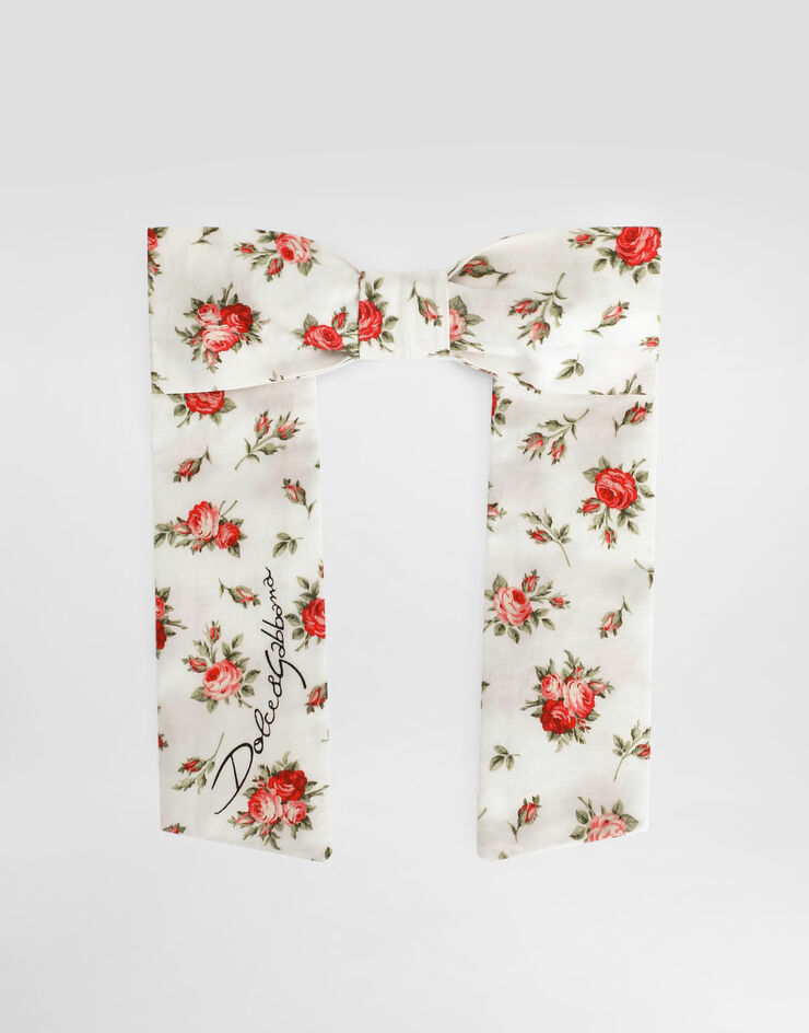 Dolce & Gabbana Small rose-print poplin hair tie with bow Multicolor LB7A25HS5UB