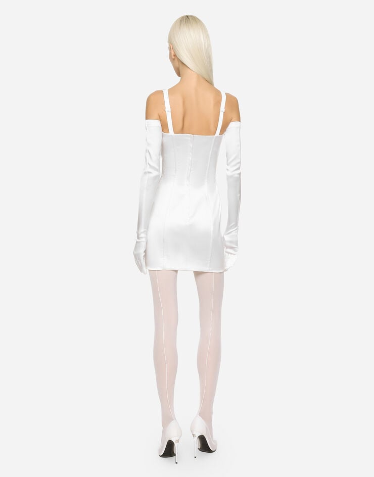 Dolce & Gabbana KIM DOLCE&GABBANA Mini-robe en satin stretch Blanc F6CLMTFURHM