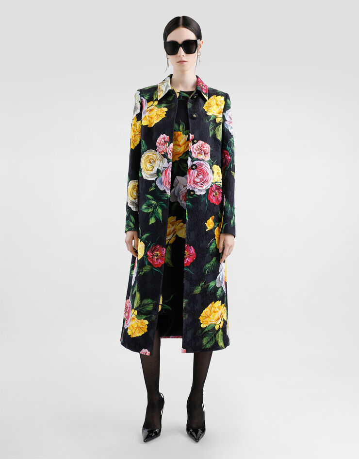 Dolce & Gabbana Longuette-Schlauchkleid aus Charmeuse Pfingstrosen- und Rosenprint Drucken F6TMSTFSA7B