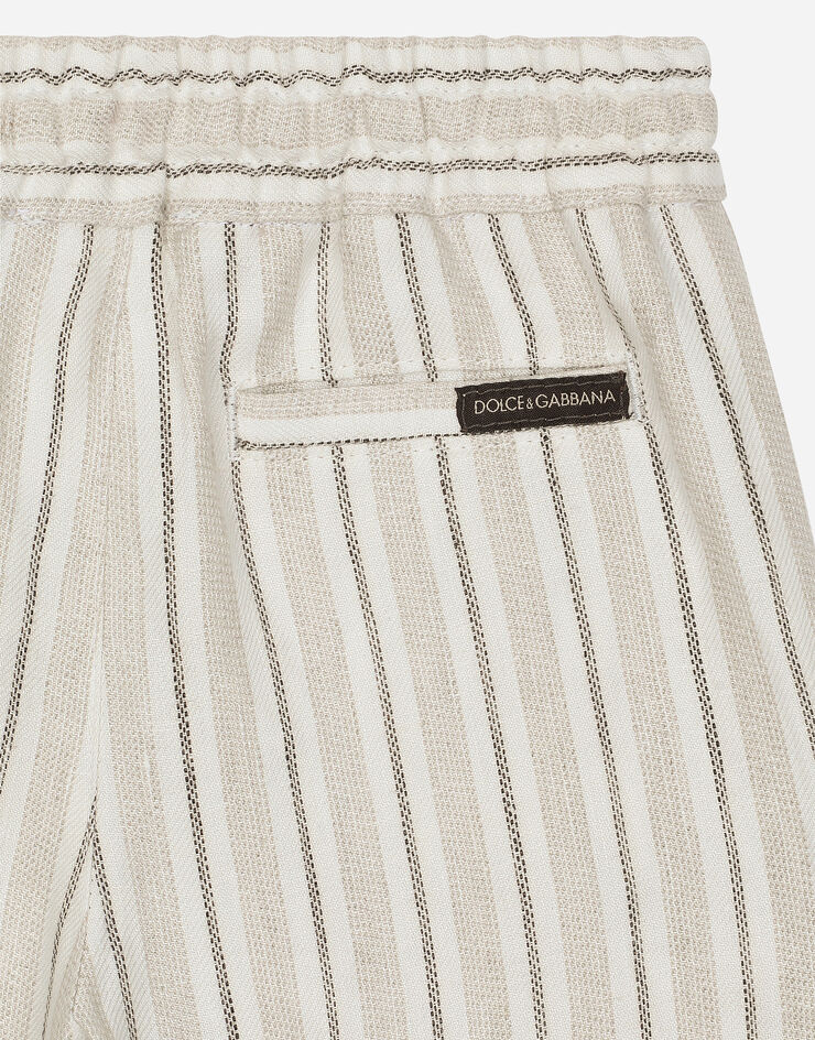 Dolce & Gabbana Striped linen shorts with branded label Multicolor L13Q08FR4BY