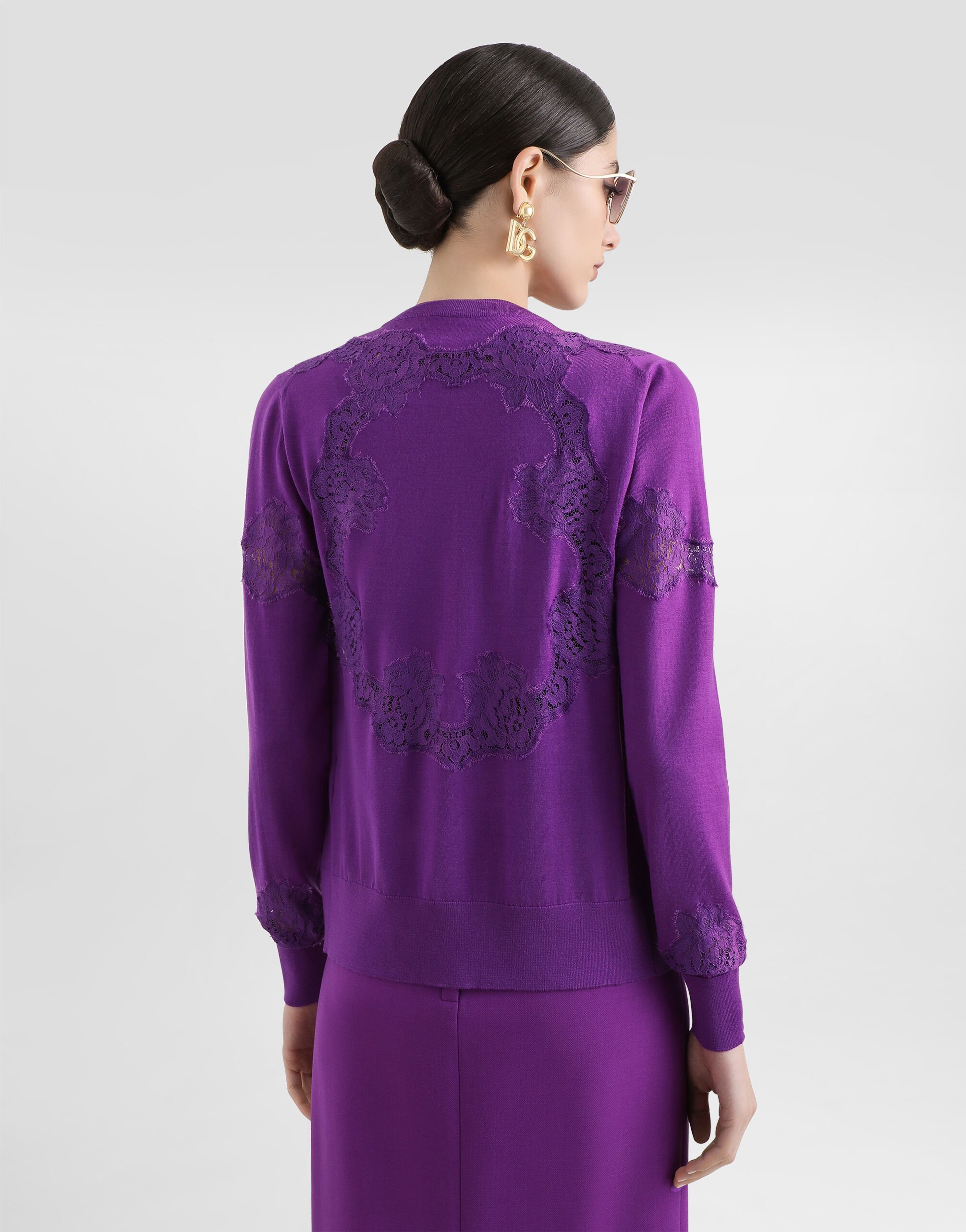 Wool cardigan with lace in Purple for Women | Dolce&Gabbana®
