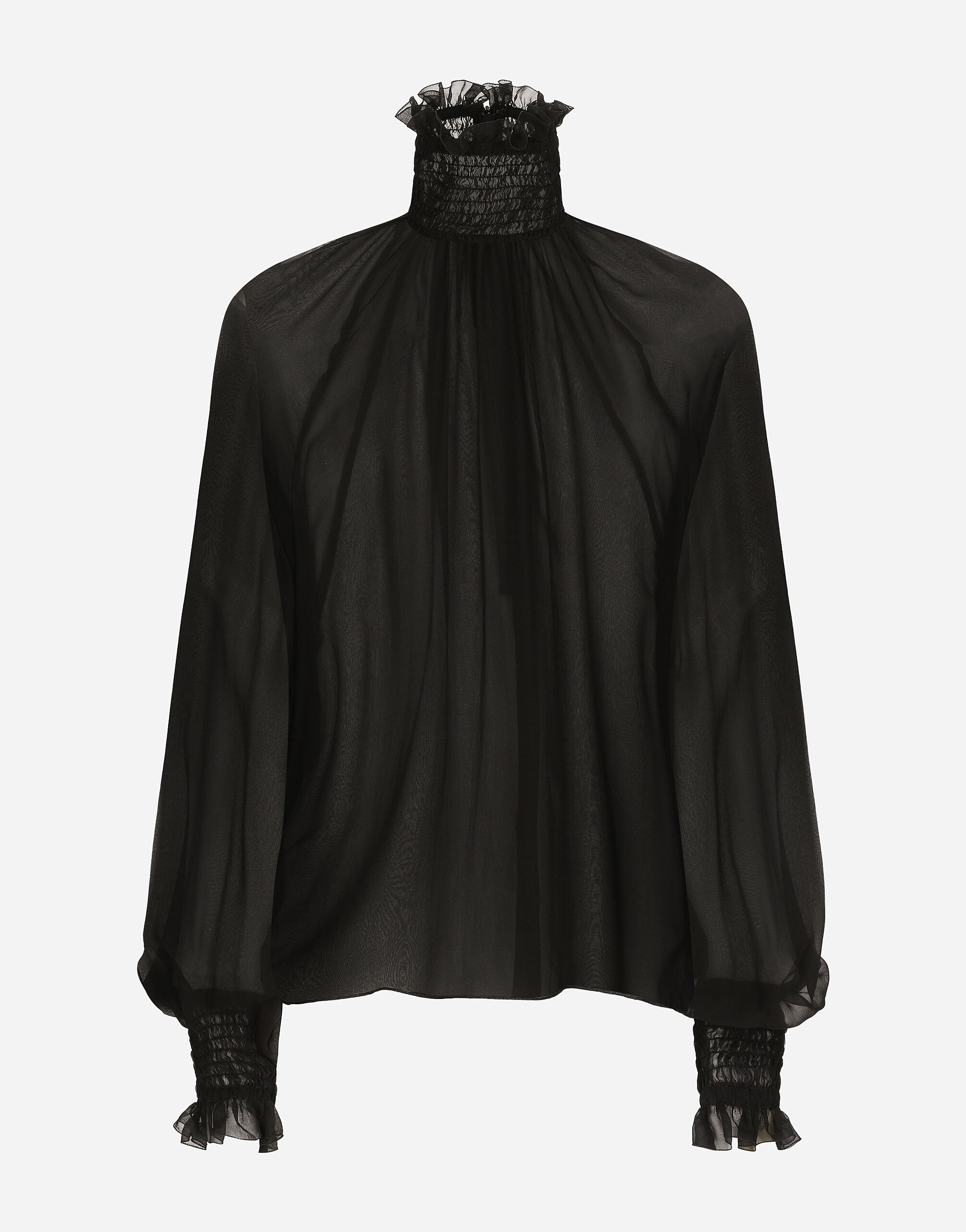 Dolce & Gabbana Chiffon blouse with smock-stitch detailing Black F72X4TFLMSC