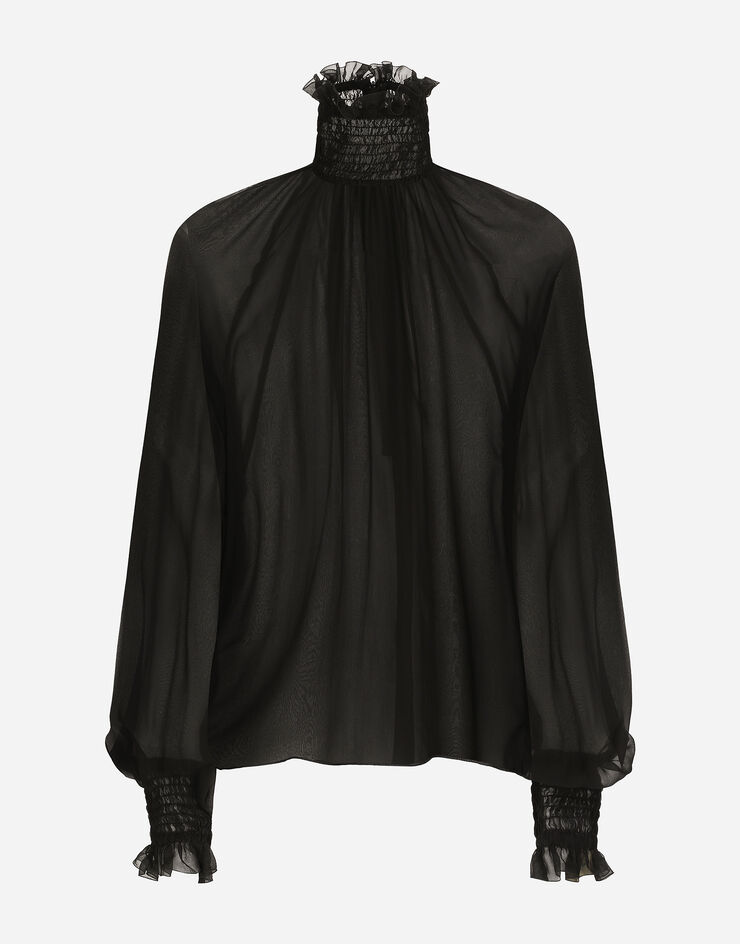 Dolce & Gabbana Blusa de chifón con detalles de punto smock Negro F79EMTFU1AT