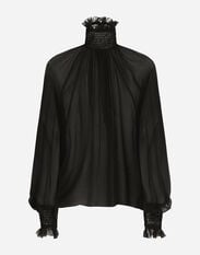 Dolce & Gabbana Chiffon blouse with smock-stitch detailing Black F7T19TG9798