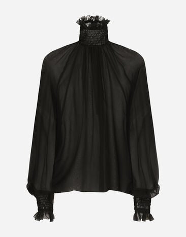 Dolce & Gabbana 缩褶细节雪纺罩衫 黑 F761RTFJTBR