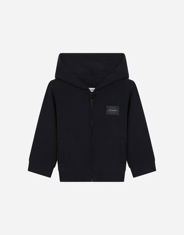 Dolce & Gabbana Sudadera con capucha de punto con placa logo Azul L1JW2VG7OLJ