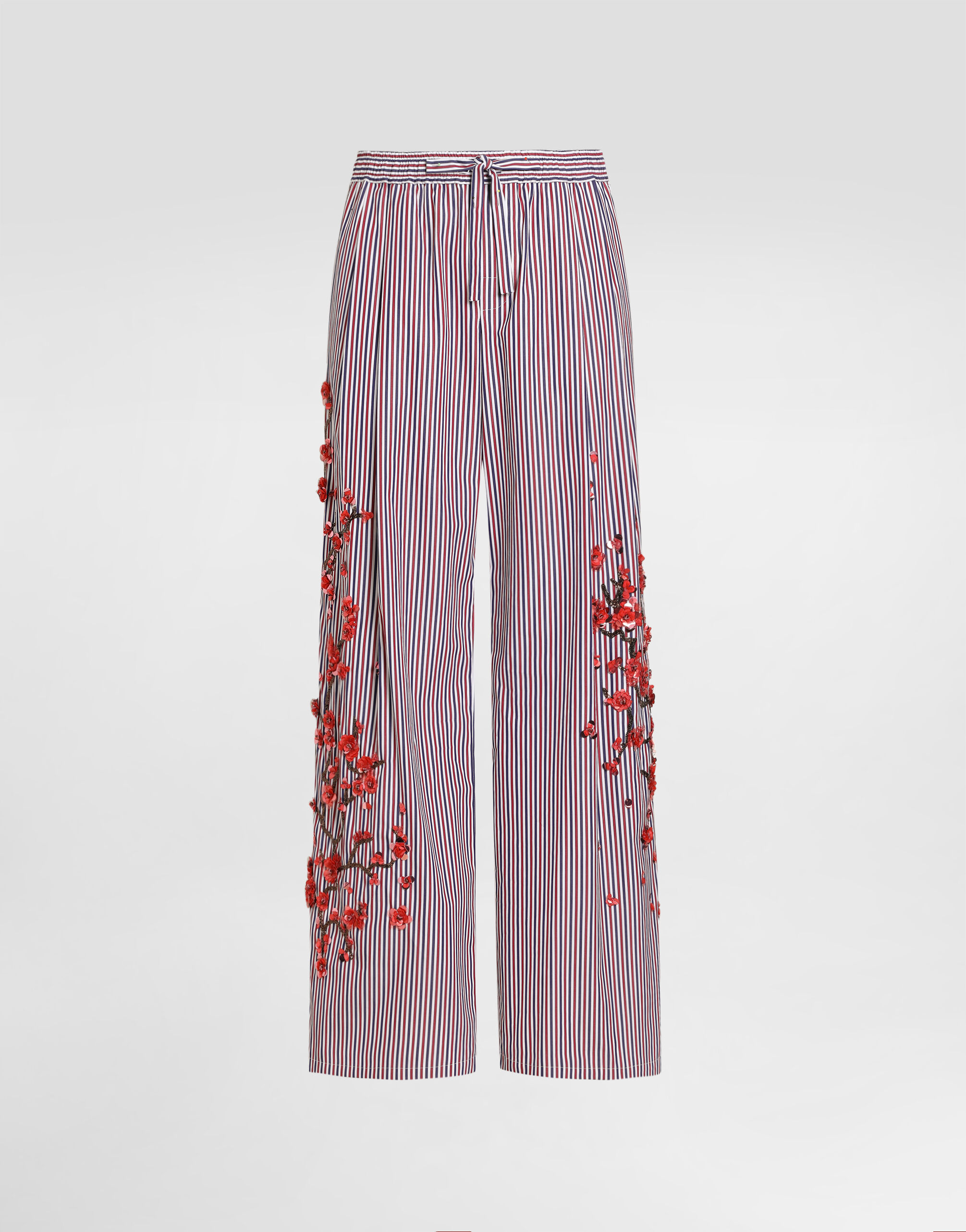 Cotton vanity trousers with embroidery and piping in Multicolor
