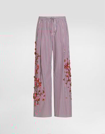 Dolce & Gabbana Cotton vanity trousers with embroidery and piping Multicolor GP1N9ZGK177