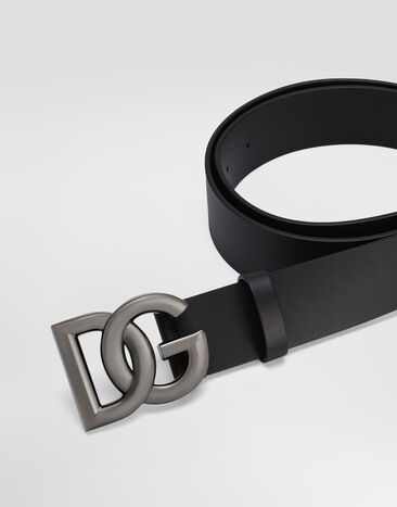 Dolce & Gabbana Lux leather belt with crossover DG logo buckle Black BC4646AX622