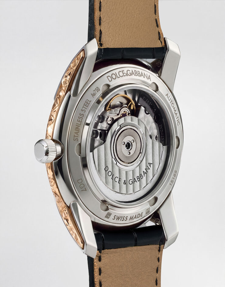 Dolce & Gabbana Reloj DG7 en acero con laterales grabados en oro Dolce & Gabbana Reloj DG7 en acero con laterales grabados en oro Plateado/Negro WWEE1MWWS10