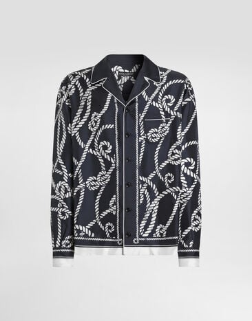 Dolce & Gabbana Camisa Vanity en twill de seda con estampado marino Multicolor G5IF1THI142