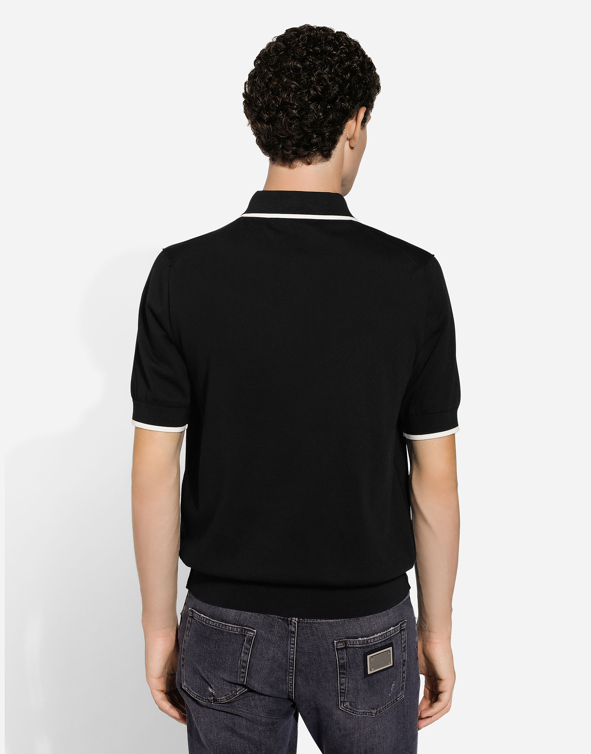 DOLCE&GABBANA ポロシャツ ブラック DGロゴ Cotton polo-shirt with DG logo embroidery in Black for Men