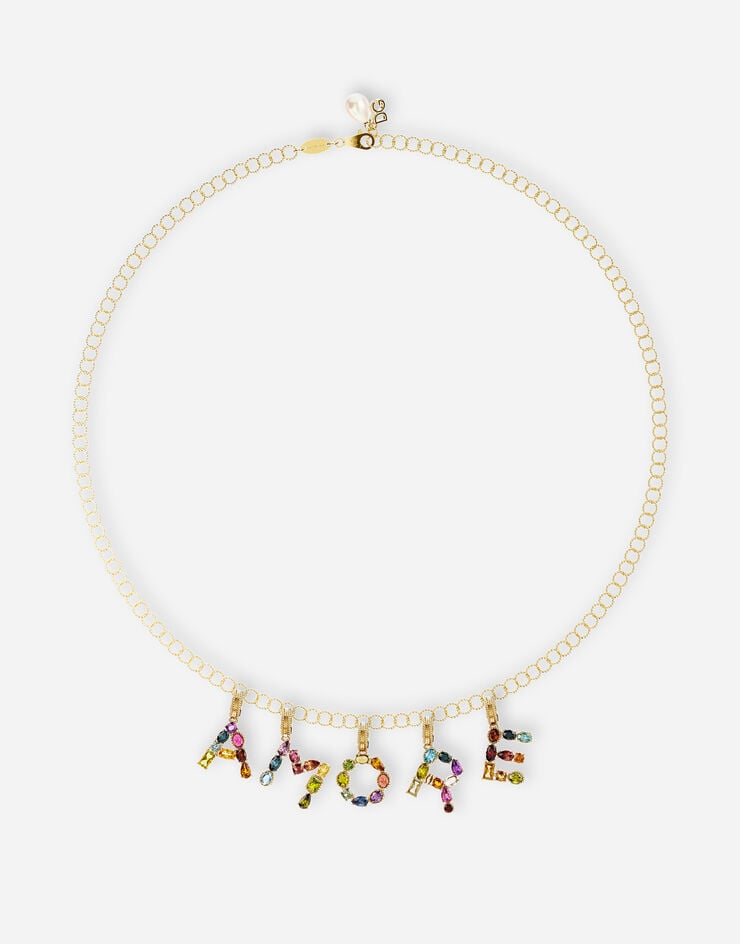 Dolce & Gabbana Rainbow alphabet T 18 kt yellow gold charm with multicolor fine gems Gold WANR2GWMIXT